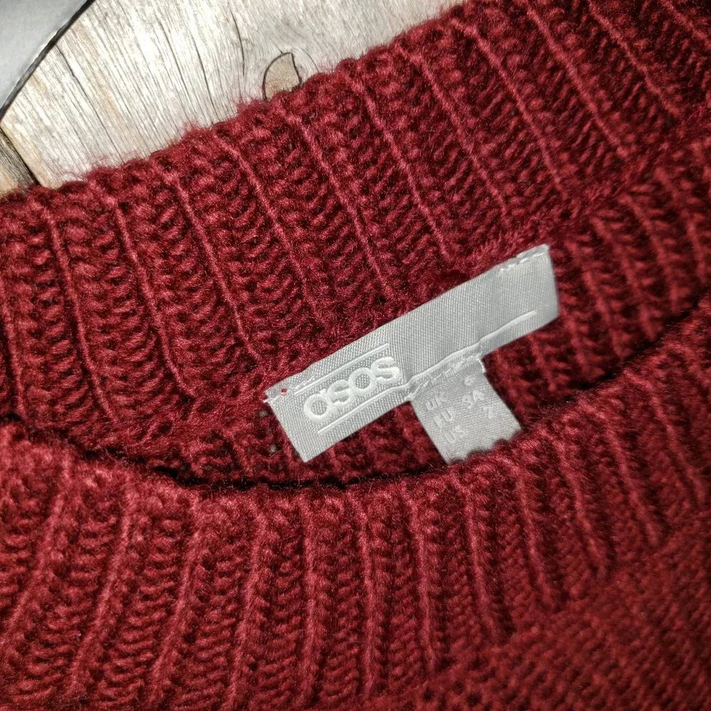 Asos 2 Burgundy Sweater Dress Cozy Rustic Cabin Whimsigoth Grunge Minimalist Mod